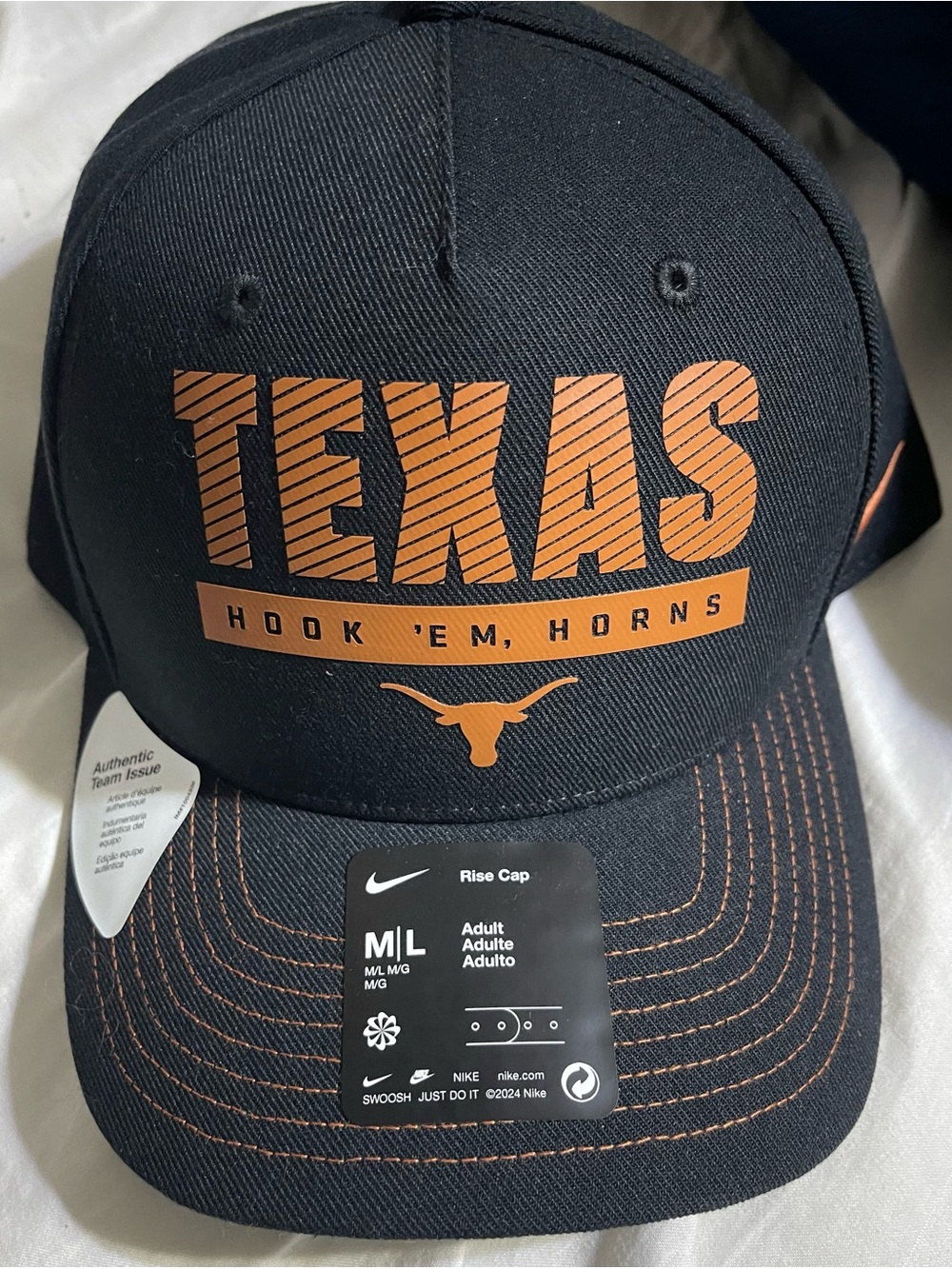 Nike Texas Longhorns 2024 Sideline Rise Black Adjustable Hat M/L NWT
